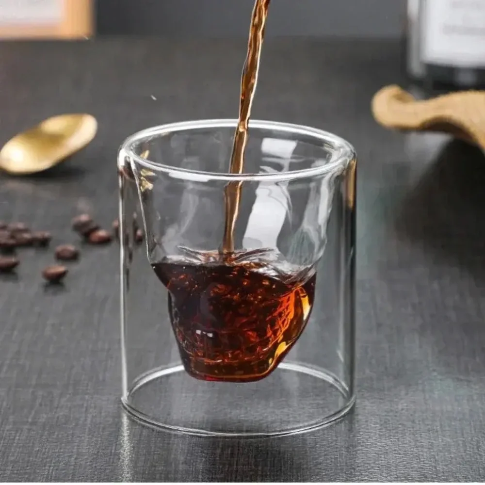 Double-layered Transparent Skull Head Crystal Glass Cup for Home Bar Club Shot